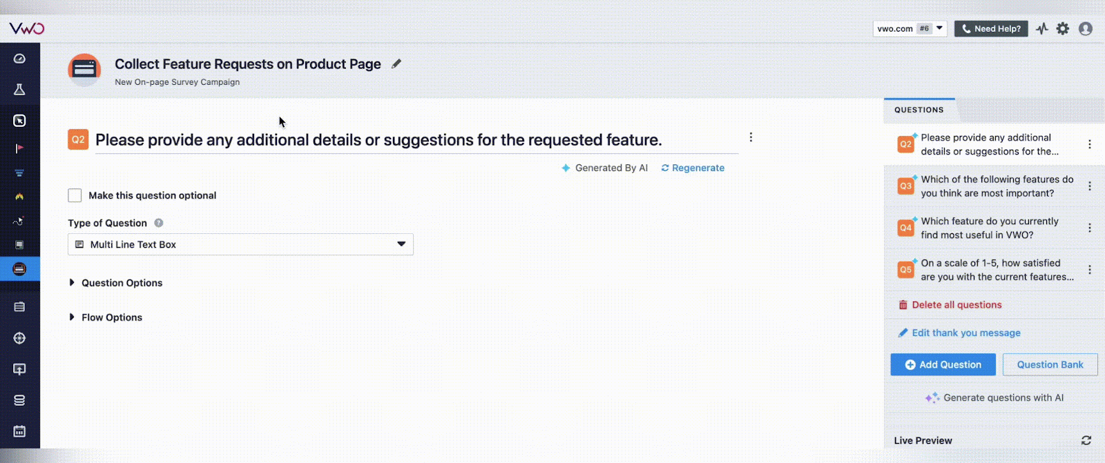 Rewrite survey questions with AI in VWO Insights