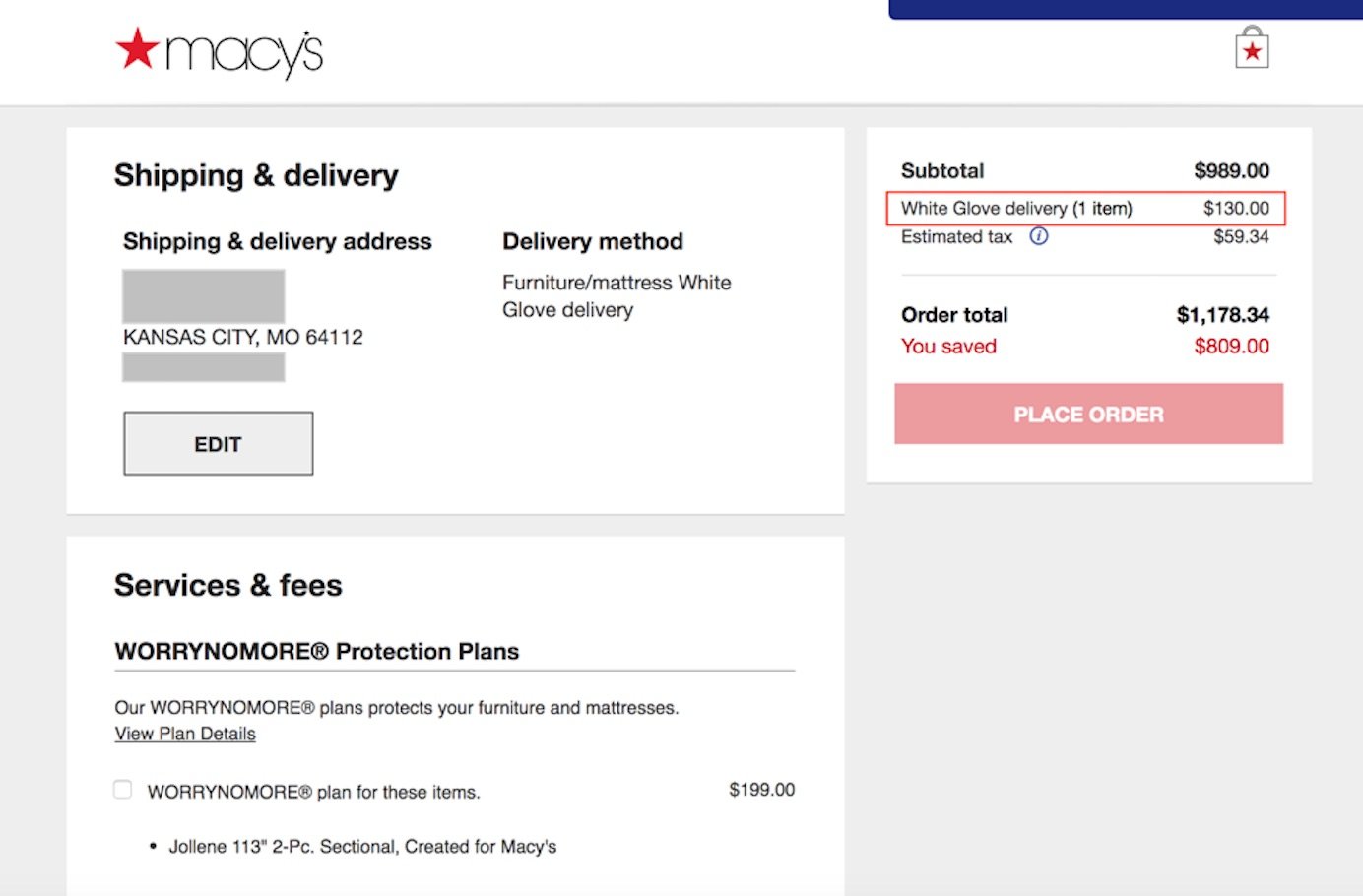 cart checkout on macys ecommerce store