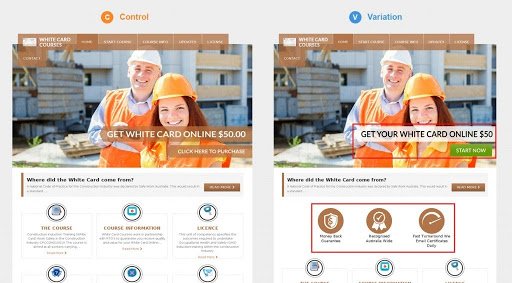 Comparison Of Control Variation Of The Ab Test On White Card Courses