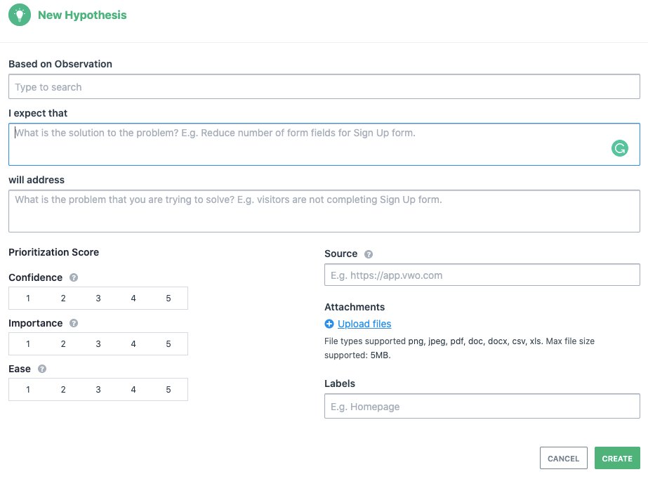 how to create hypothesis in VWO