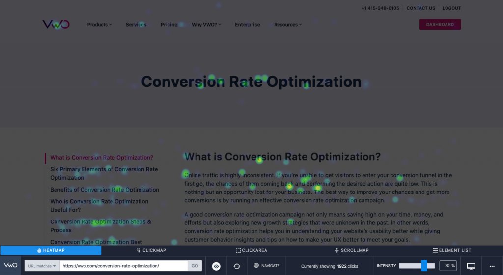 screenshot of the heatmap of our website page