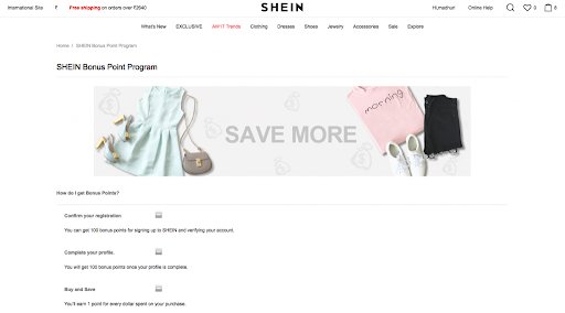 SHEIN bonus point program