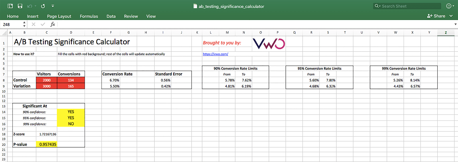 statistical significance calculator in excel sheet